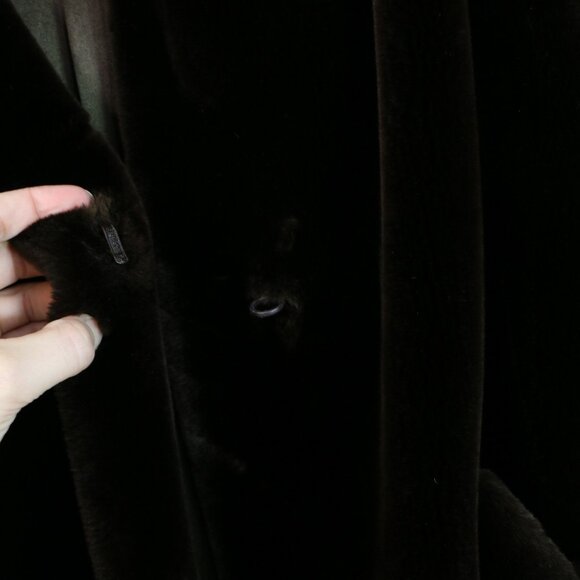 *Vintage Lucien Daville Paris Faux Fur Coat - Harrods Dark Brown with Hood - Picture 6 of 8